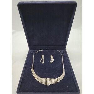 Vintage Clear Rhinestone Choker Necklace And Earrings Jewelry Set  Y2K